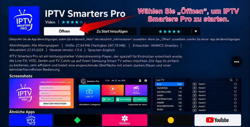 IPTV Smarters Pro auf dem Samsung Smart TV öffnen