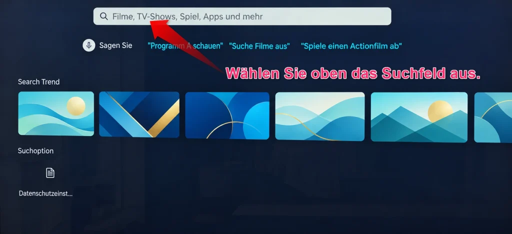 Suchfeld auf dem Samsung Smart TV auswählen