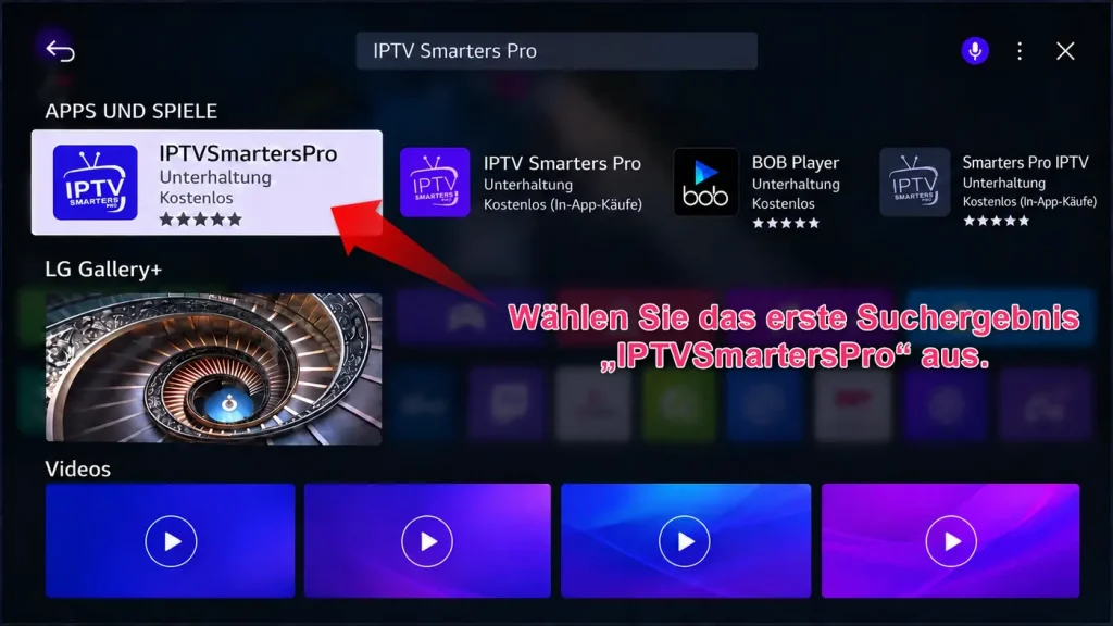 Suchergebnis IPTVSmartersPro im App-Store auf LG webOS auswählen